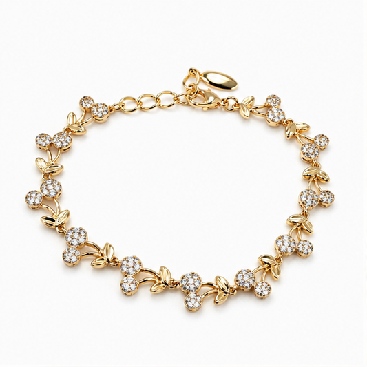 Pulsera Oro Laminado Cherry Bloom de Cerezas con Zirconias | Princess Magic