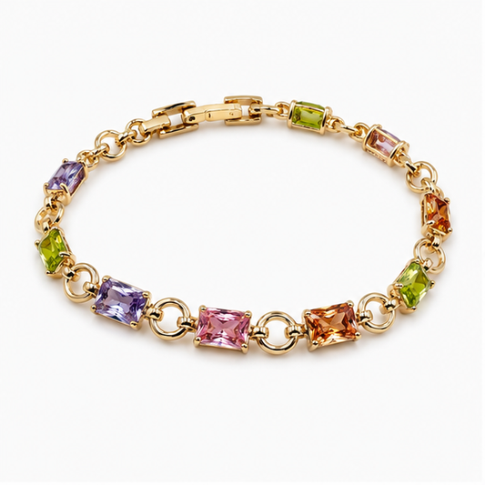 Pulsera con Zirconias Multicolor Oro Laminado | Princess Magic